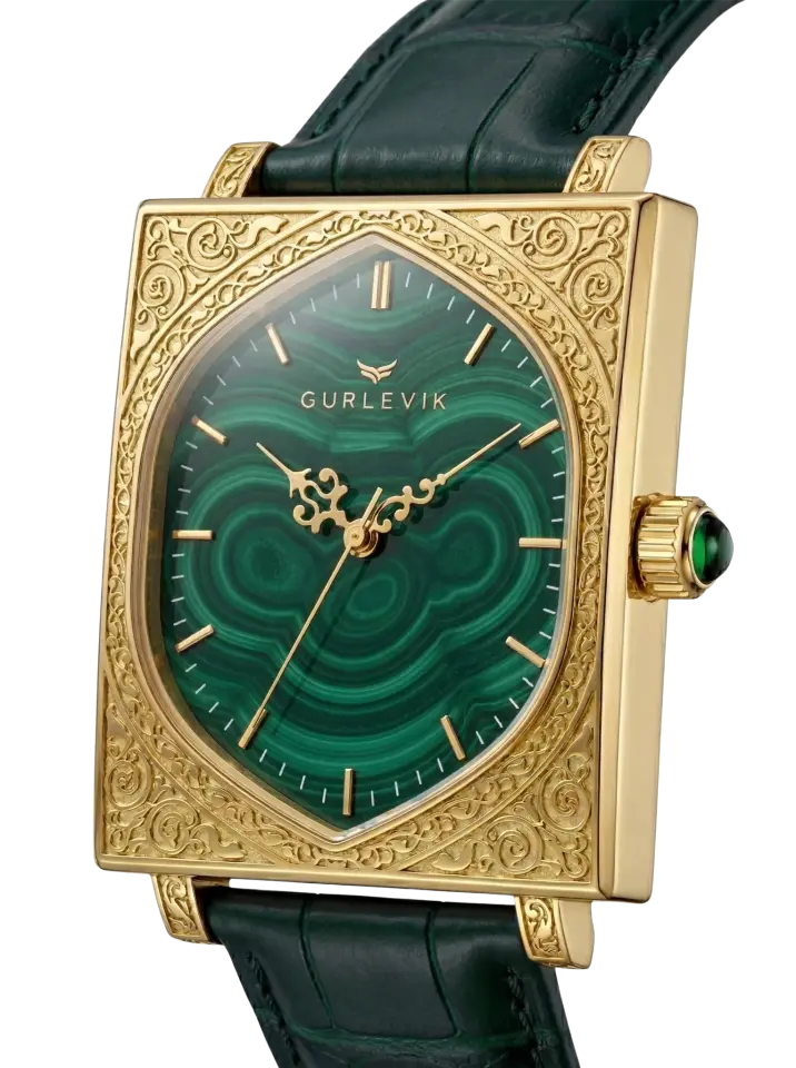 Gurlevik Kapılar Malakit Gold Engraved Otomatik Erkek Kol Saati