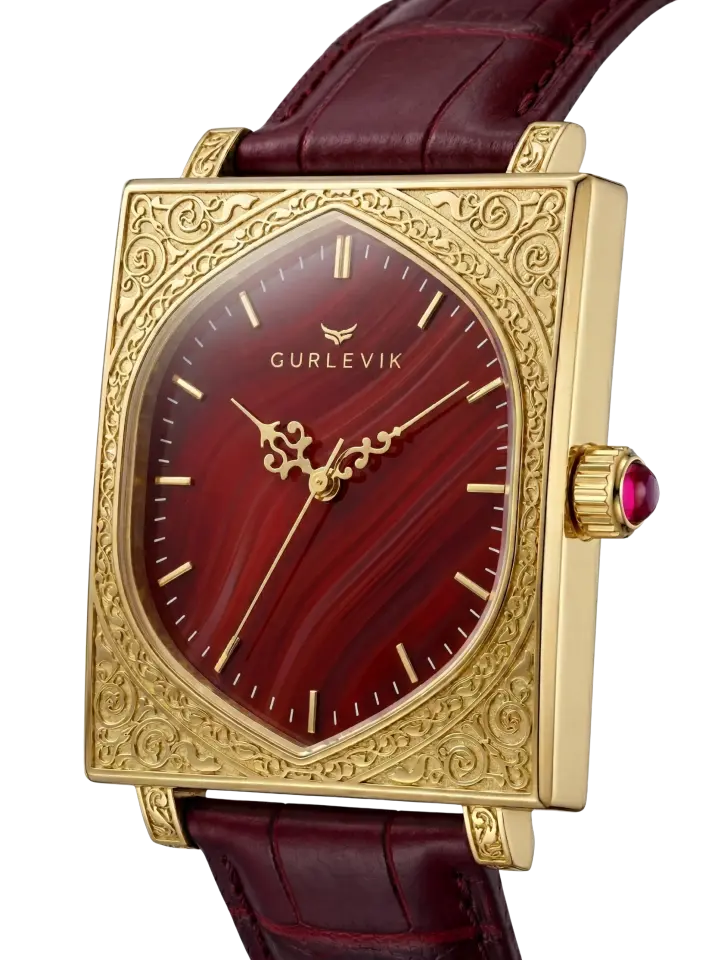 Gurlevik Kapılar Akik Gold Engraved Otomatik Erkek Kol Saati