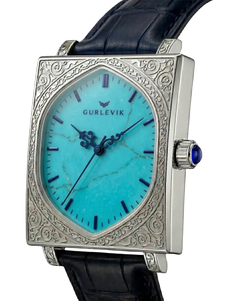 Gurlevik Kapılar Turkuaz Steel Engraved Otomatik Erkek Kol Saati