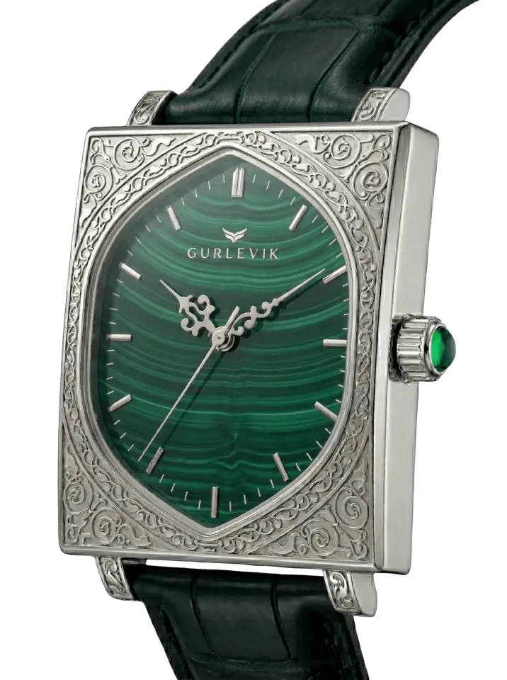 Gurlevik Kapılar Malakit Steel Engraved Otomatik Erkek Kol Saati