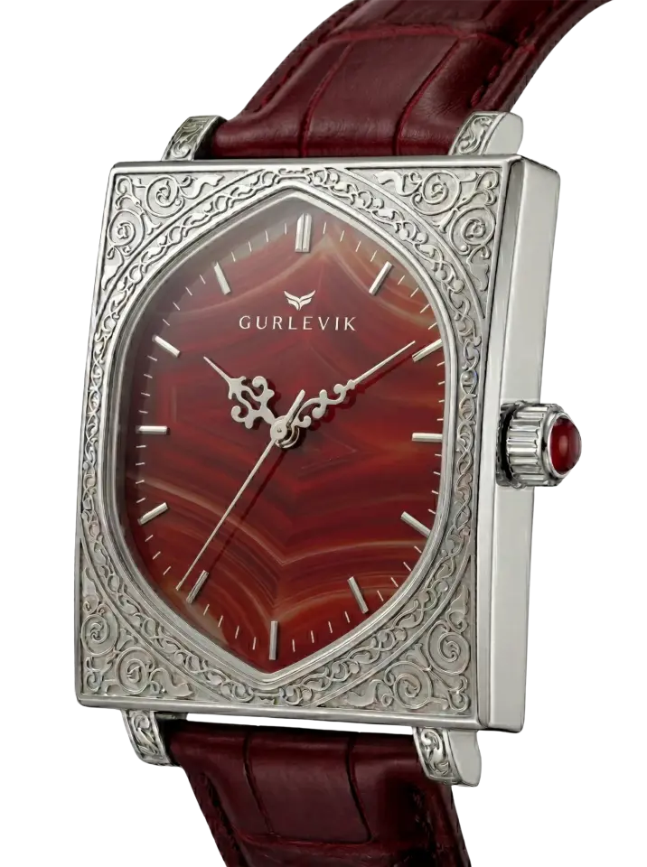Gurlevik Kapılar Akik Steel Engraved Otomatik Erkek Kol Saati
