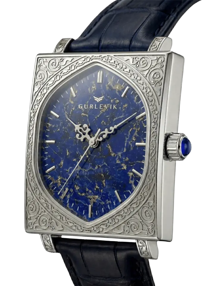 Gurlevik Kapılar Lapis Lazuli Steel Engraved Otomatik Erkek Kol Saati