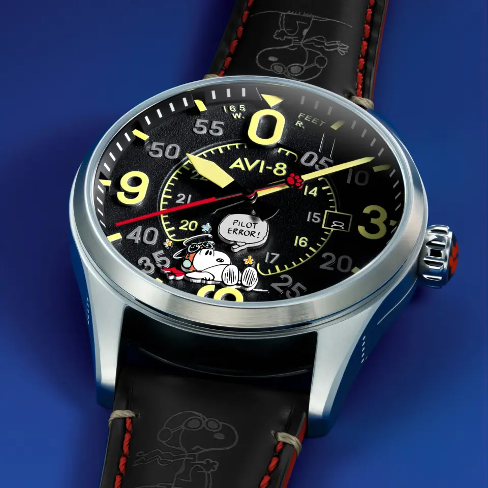 AVI-8 Spitfire Smith Av-4152-01 Snoopy Peanuts Flying Ace Pilot Error Limited Edition Otomatik Erkek Kol Saati