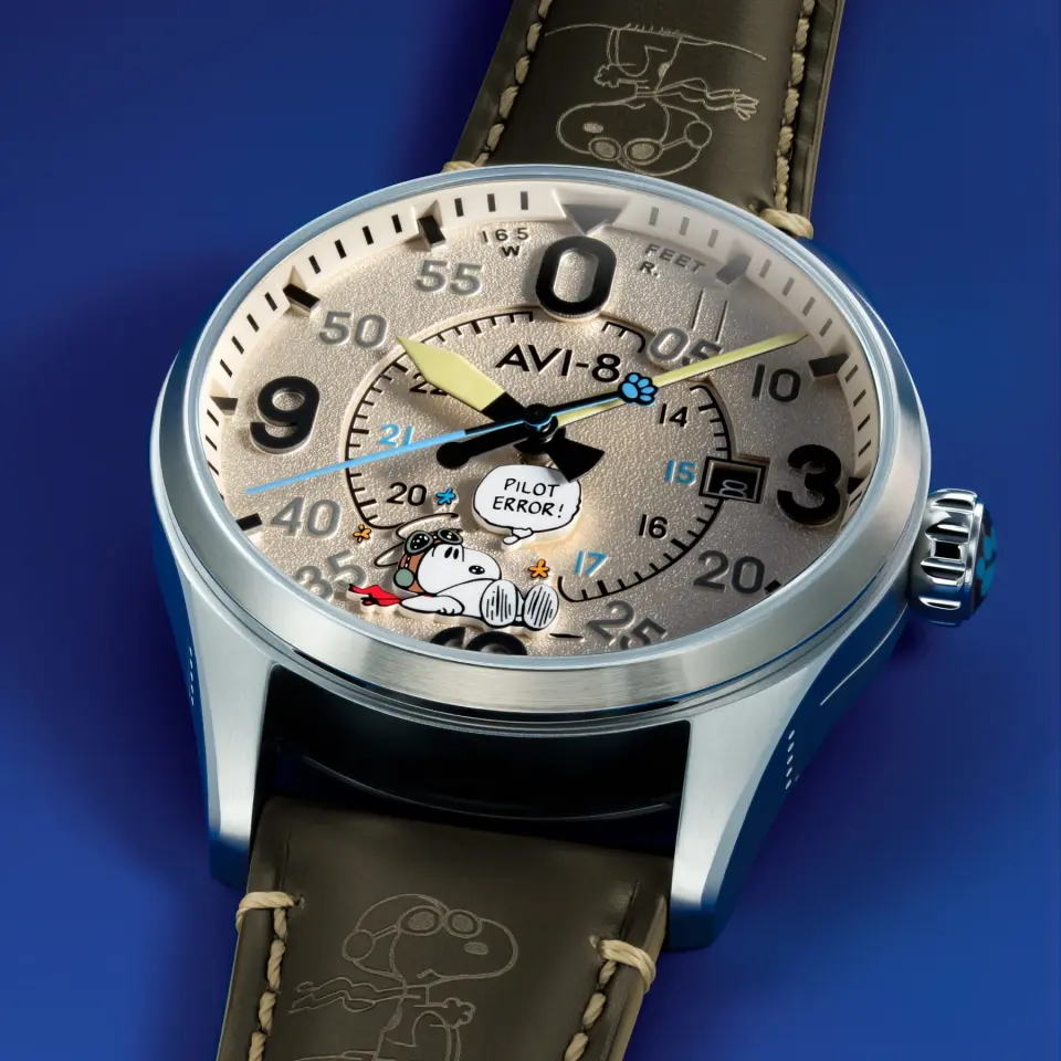 AVI-8 Spitfire Smith Av-4152-04 Snoopy Peanuts Flying Ace Pilot Error Limited Edition Otomatik Erkek Kol Saati