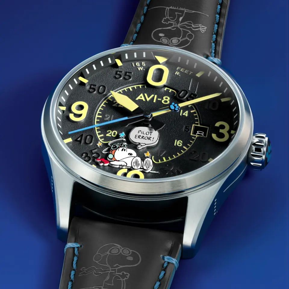 AVI-8 Spitfire Smith Av-4152-03 Snoopy Peanuts Flying Ace Pilot Error Limited Edition Otomatik Erkek Kol Saati
