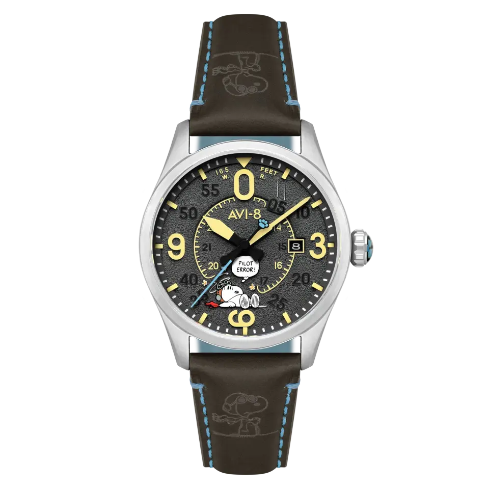 AVI-8 Spitfire Smith Av-4152-03 Snoopy Peanuts Flying Ace Pilot Error Limited Edition Otomatik Erkek Kol Saati