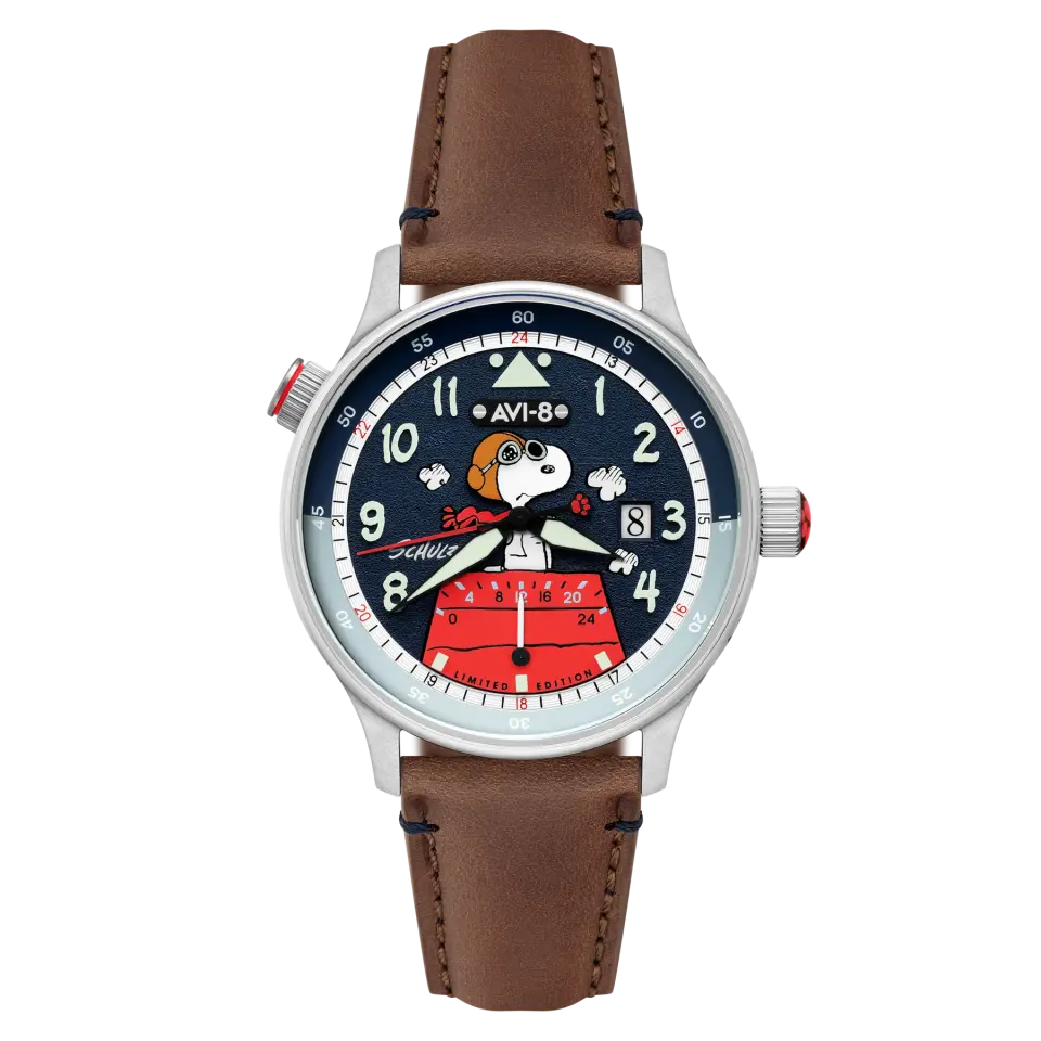 AVI-8 Hawker Hurricane AV-4151-04 McKellar Dual Time Peanuts Snoopy Flying Ace Limited Edition Erkek Kol Saati